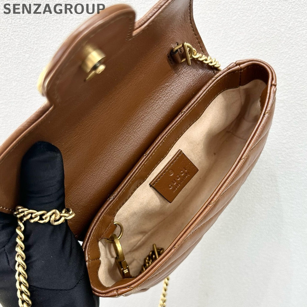 Gucci Marmont Mini Chain Shoulder Crossbody Bag Brown Classic Women
