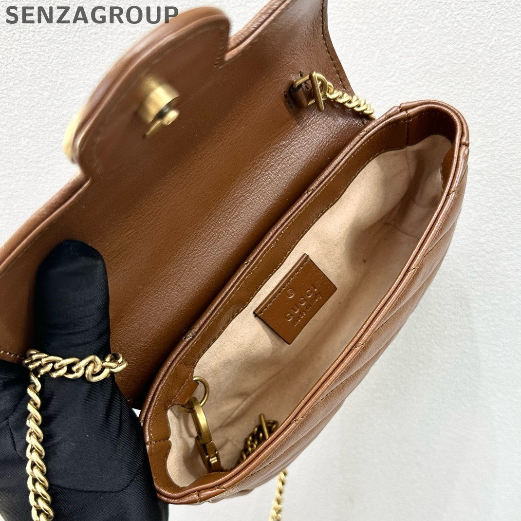 Gucci Marmont Mini Chain Shoulder Crossbody Bag Brown Classic Women