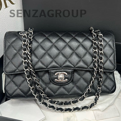 Chanel Classic Flap Medium Black Silver Calfskin Shoulder Crossbody Bag