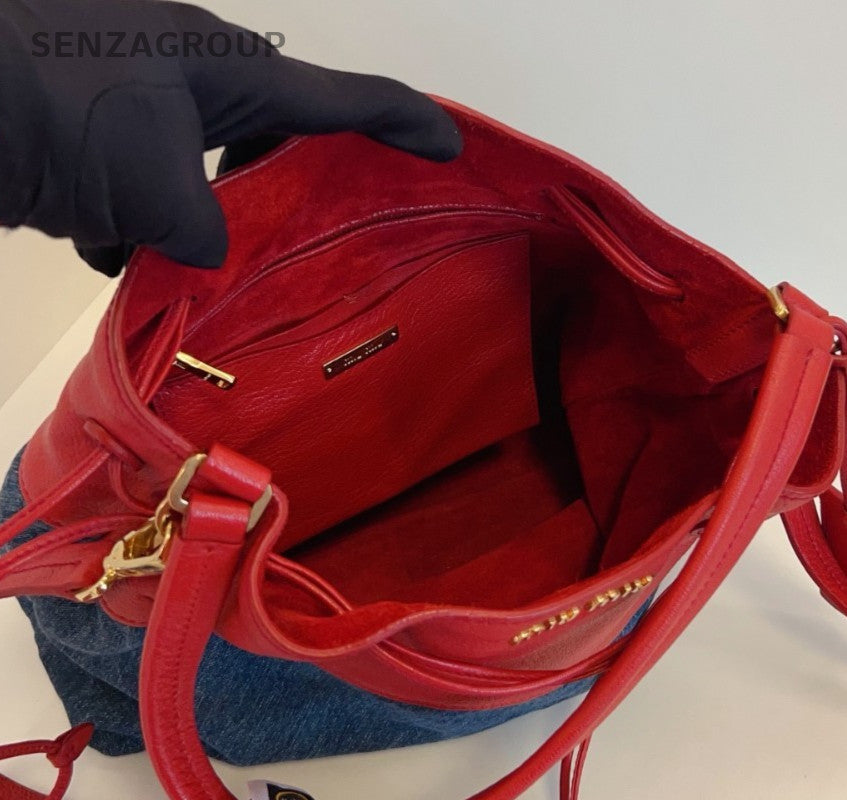 Miu Miu Bucket 2Way Shoulder Bag Crossbody Red Blue Gold Women Classic Designer