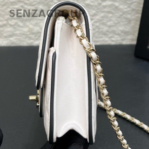 Chanel 25P WOC Chain Shoulder bag White Gold Used Women Classic Diamond Pattern