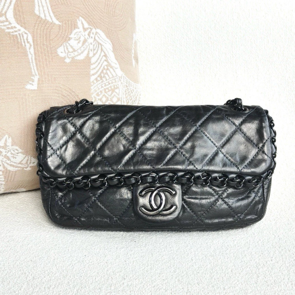 Chanel Classic Flap Chain Shoulder Crossbody Gray Silver Women Classic