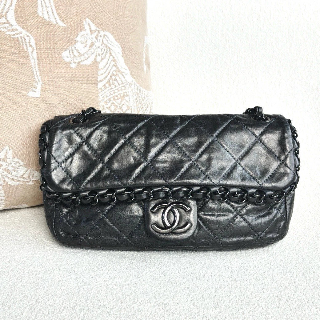 Chanel Classic Flap Chain Shoulder Crossbody Gray Silver Women Classic
