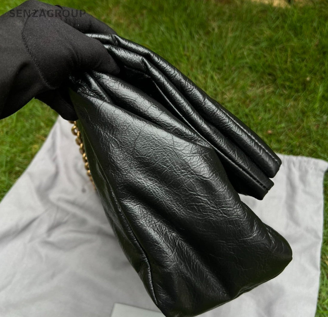 Balenciaga Monaco BB Logo Chain Arena Calfskin Shoulder bag Black Gold Brand NEW