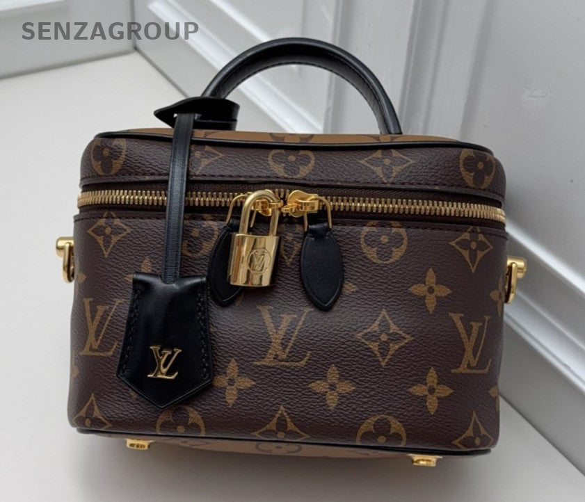 Louis Vuitton Vanity Monogram Chain Crossbody Top Handle Bag Brown Gold Women