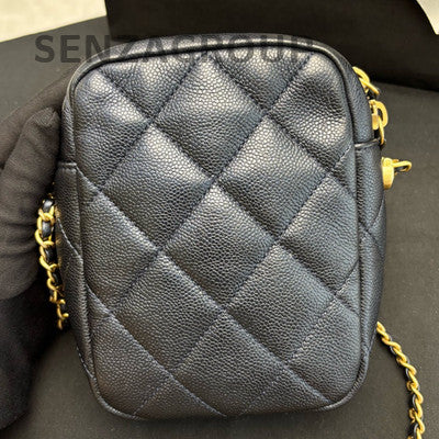 Chanel Classic Quilted Black Gold Camera Crossbody Bag Chain Strap