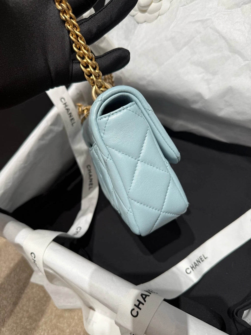 New CHANEL Lamskin Enamel Buckle CF Mini Crossbody Bag For Women