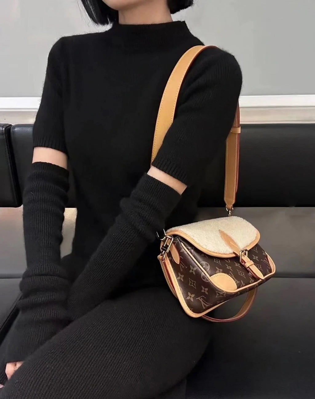 Louis Vuitton Shearling Diane Baguette Shoulder Bag For Women