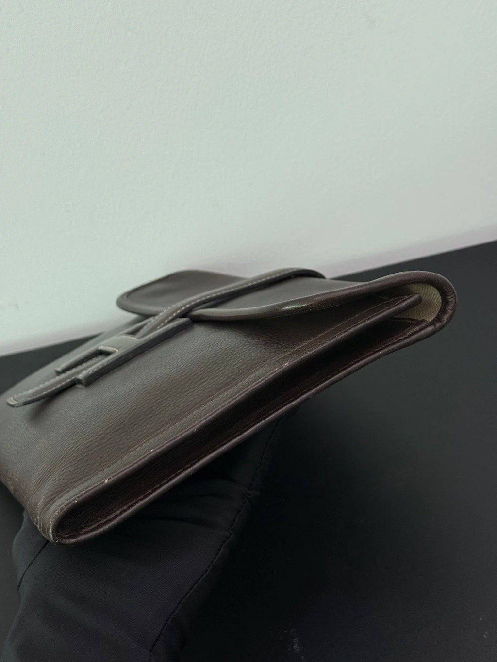 Authentic Vintage Hermes Jige29 Dark Brown Leather Clutch With H Flap