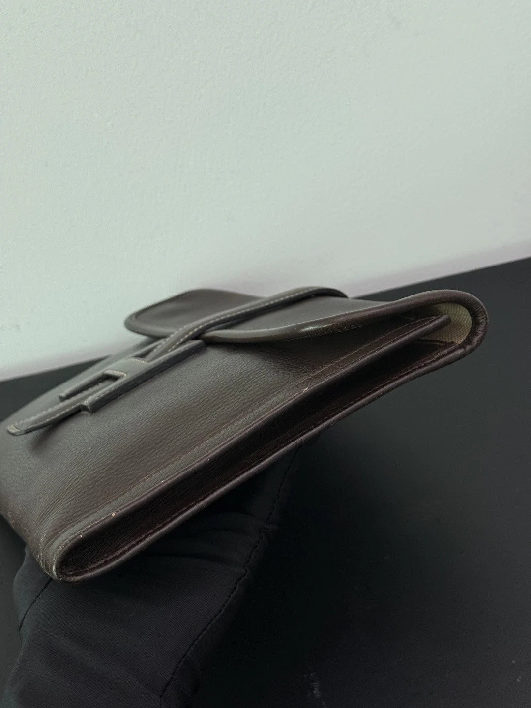 Authentic Vintage Hermes Jige29 Dark Brown Leather Clutch With H Flap