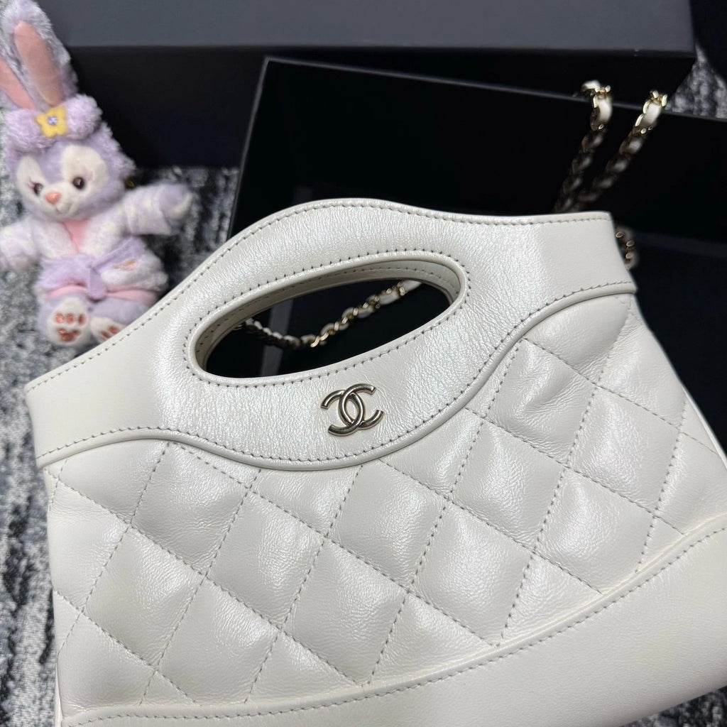 Chanel 31 Nano Lambskin Tote Bag White Gold Excellent