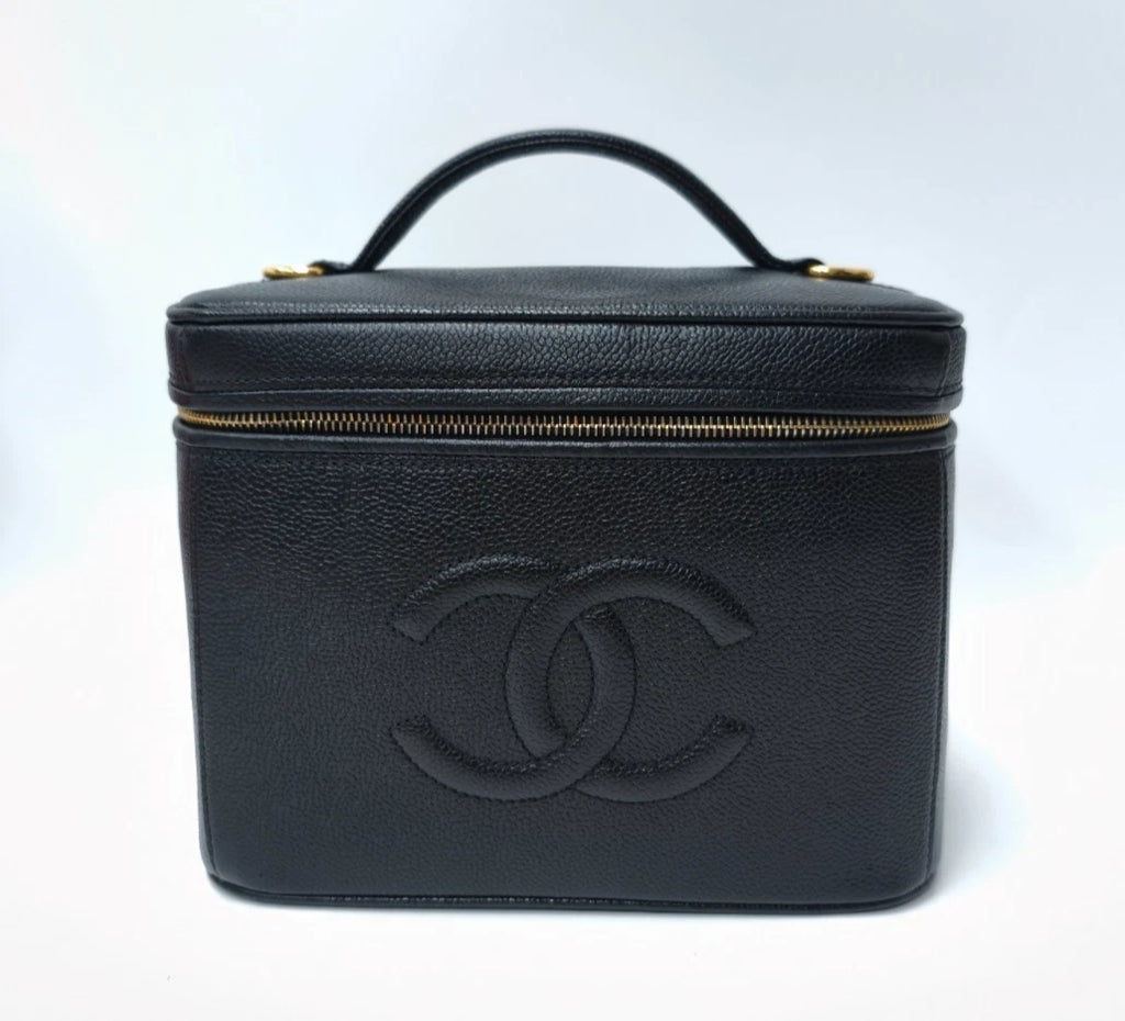 Chanel Vanity Black Gold Crossbody Top Handle Excellent