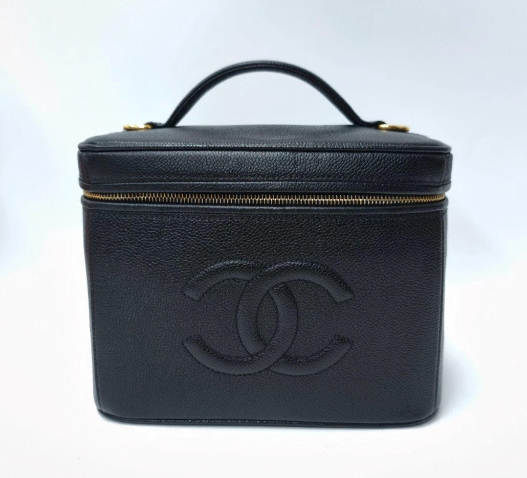 Chanel Vanity Black Gold Crossbody Top Handle Excellent
