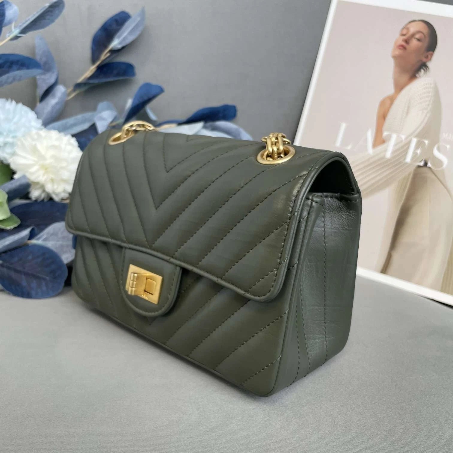 CHANEL 2.55 Mini Cuba Green Calfskin Shoulder Bag For Women
