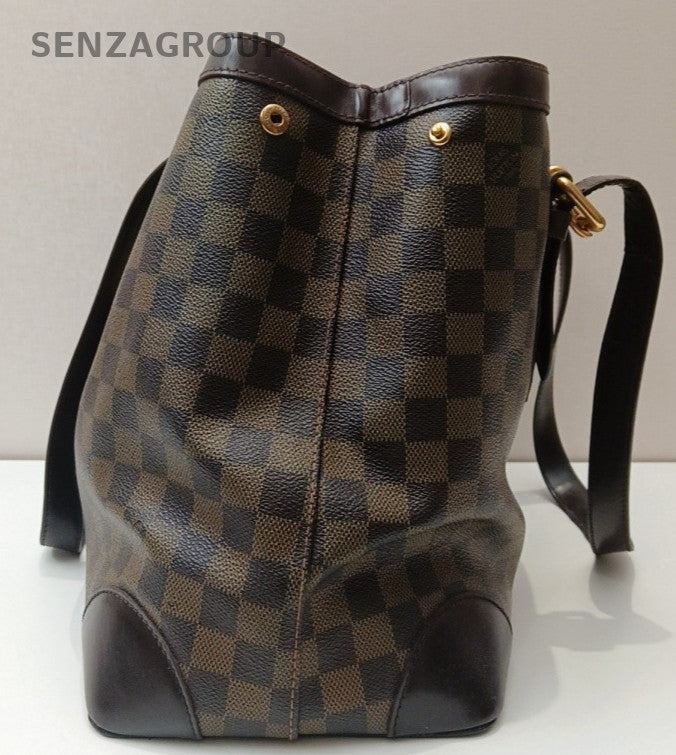 Louis Vuitton Damier Ebene Tote Shoulder Bag Brown Gold Women Classic