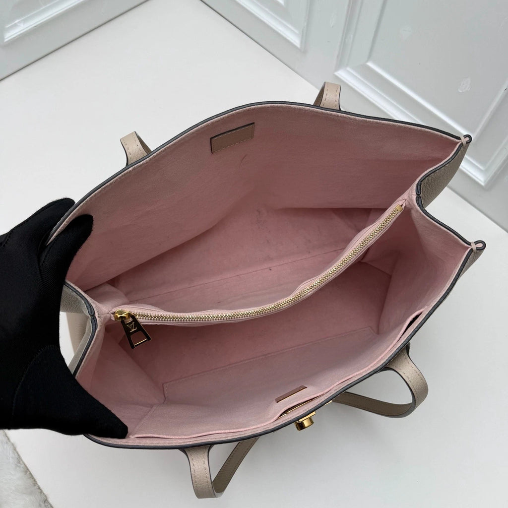 Louis Vuitton Lockme Shopper Calfskin Tote Shoulder Bag Beige Gold Women