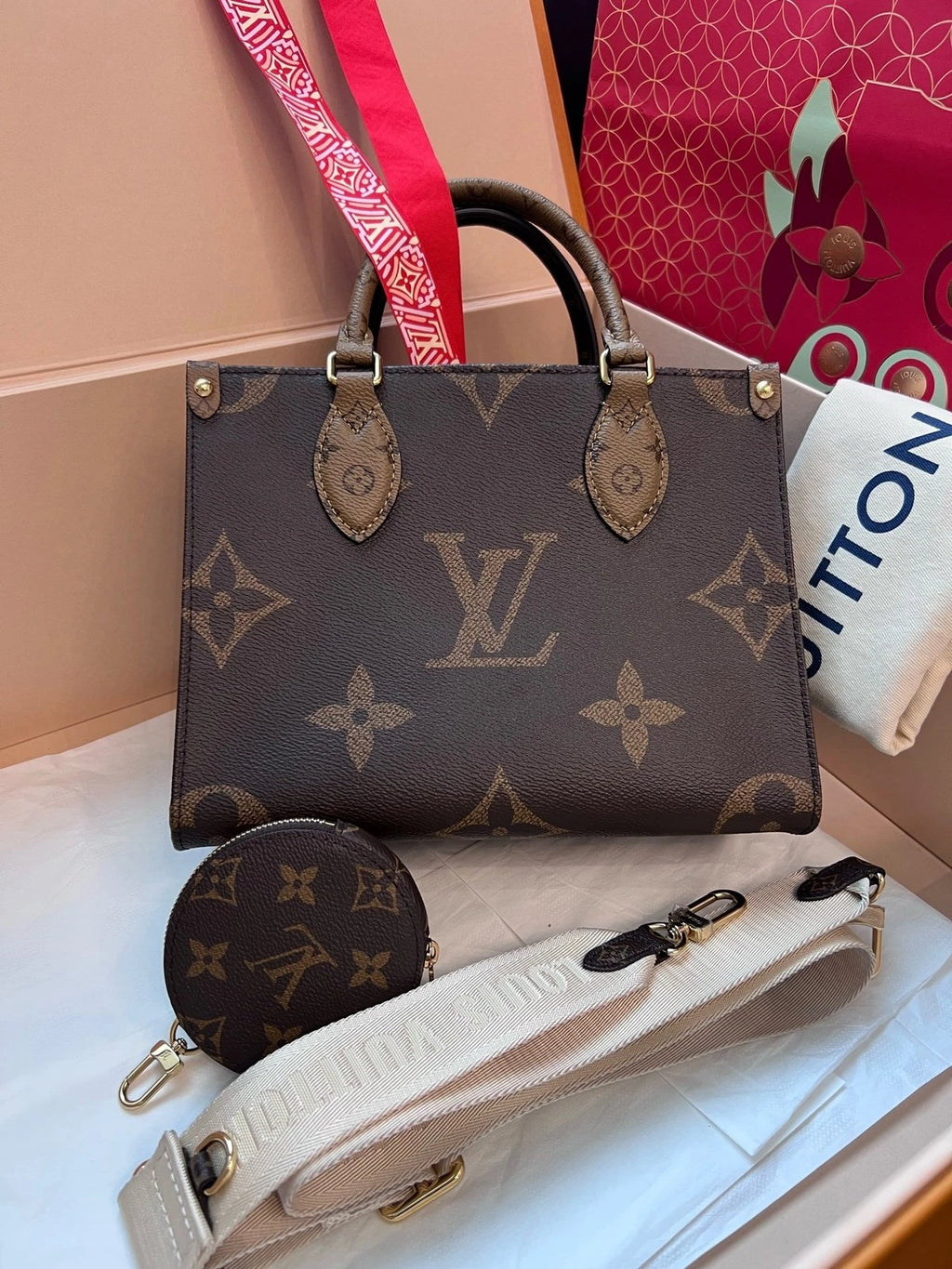 Louis Vuitton Onthego Small Canvas Crossbody Tote Handbag For Women