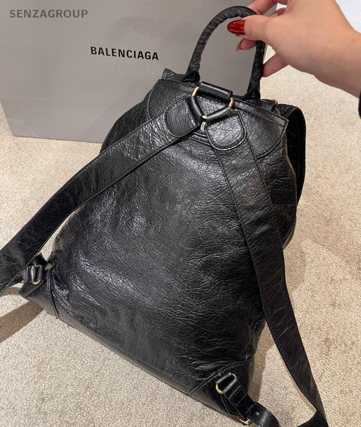 Balenciaga City Calfskin Backpack Black Gold Women Classic Fashion
