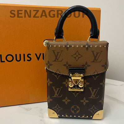 LV Monogram Box Bag Brown Gold Chain Crossbody Shoulder Bag Women