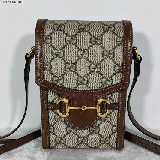 Gucci Horsebit 1955 GG Supreme Brown Shoulder Bag Gold Hardware Women