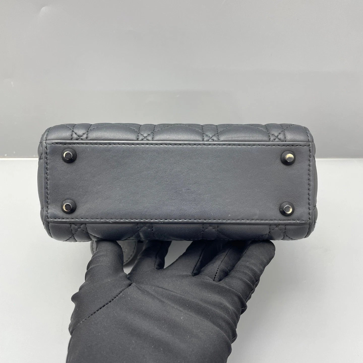 Dior Lady Dior Leather Black Top Handle Excellent