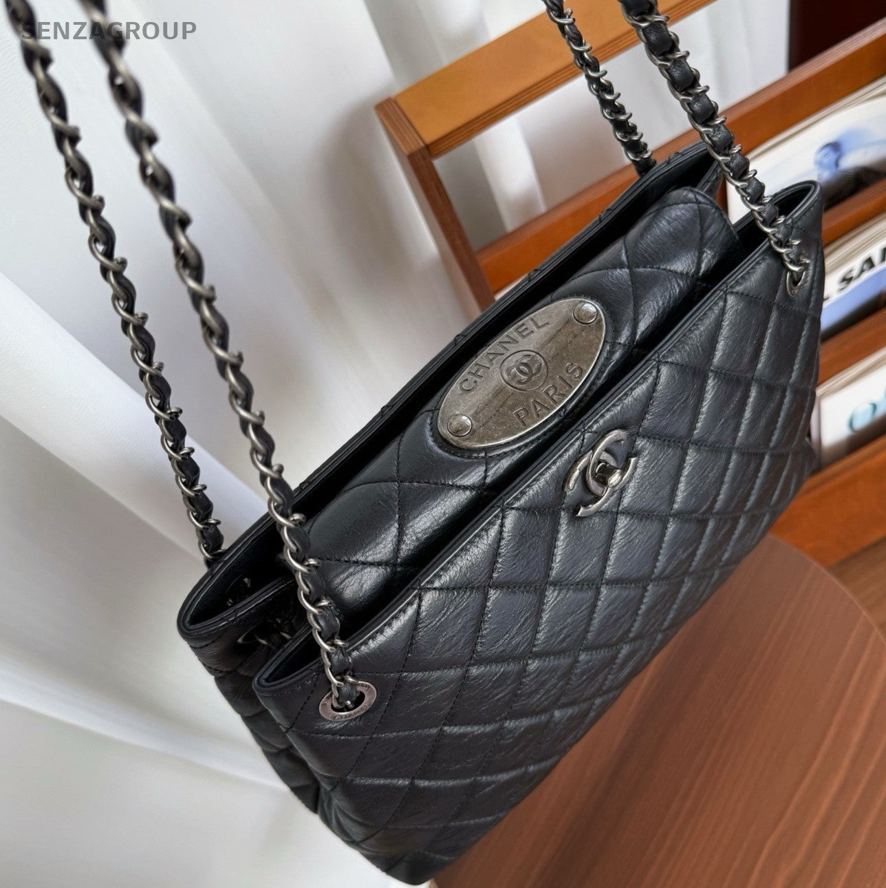 Chanel Mumbai Tote Shoulder Bag Black Silver Women