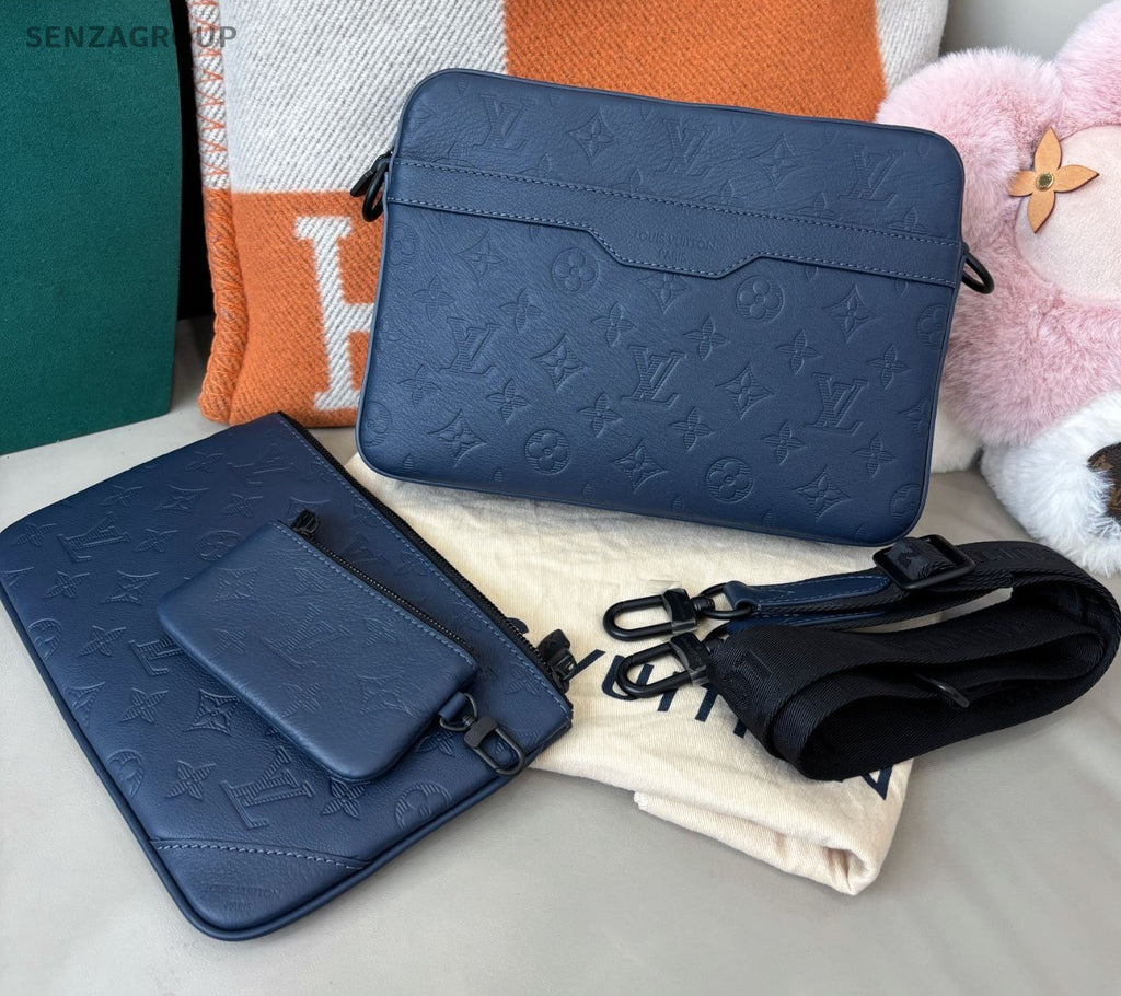 Louis Vuitton Trio Monogram Shoulder Bag Blue Black Unisex Adults Classic