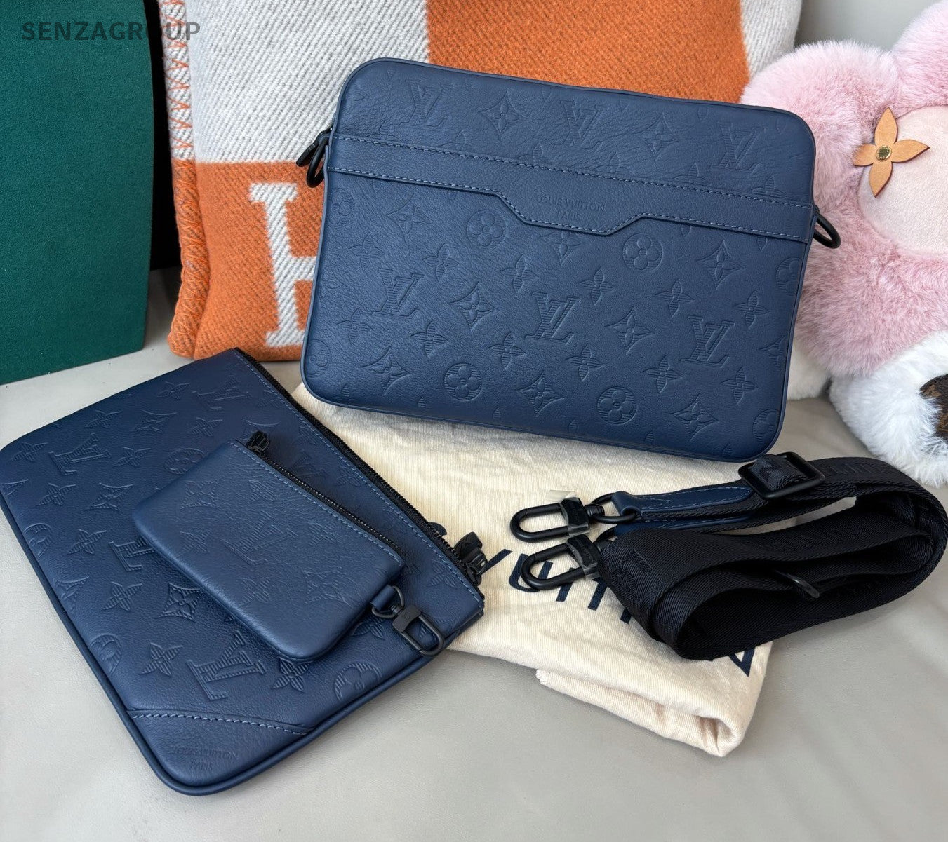 Louis Vuitton Trio Monogram Shoulder Bag Blue Black Unisex Adults Classic
