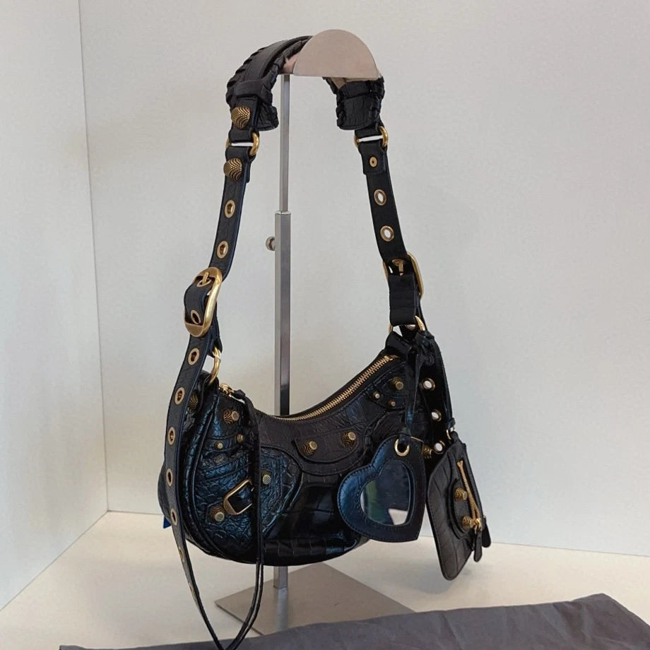 Balenciaga Le Cagole Hobo Shoulder Bag Black Gold Women Classic Fashion