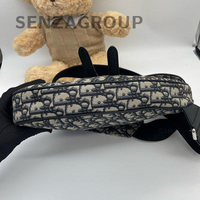Dior Saddle Waist Bag Black Gold Monogram Unisex Classic