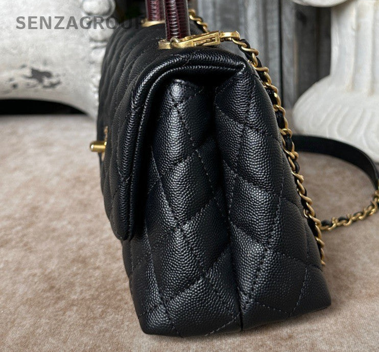 Chanel Coco Handle PM Top Handle Bag Chain Crossbody Black Gold Women Classic