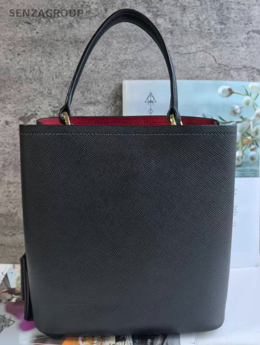 Prada Panier Bucket Black Gold Handbag Crossbody Used Women Classic