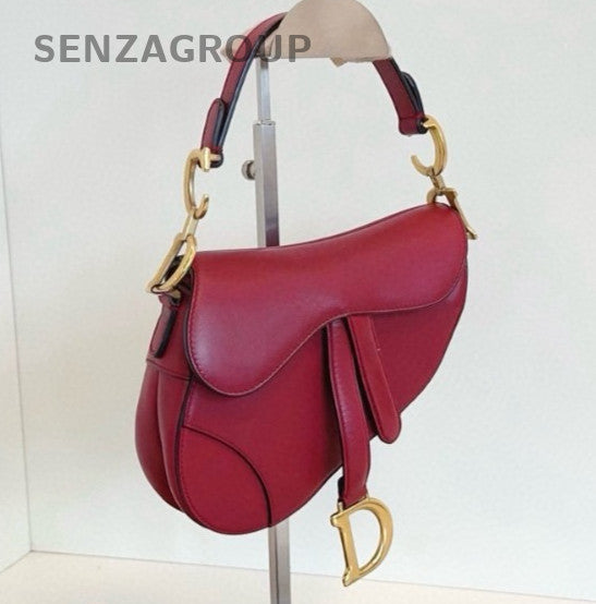 Christian Dior Saddle PM Top Handle Shoulder Bag Crossbody Red Gold Women