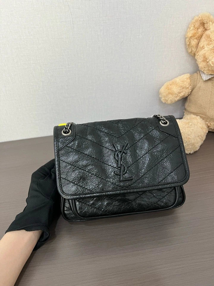 YSL Small Black Silver Niki Crossbody Shoulder Bag For Women
