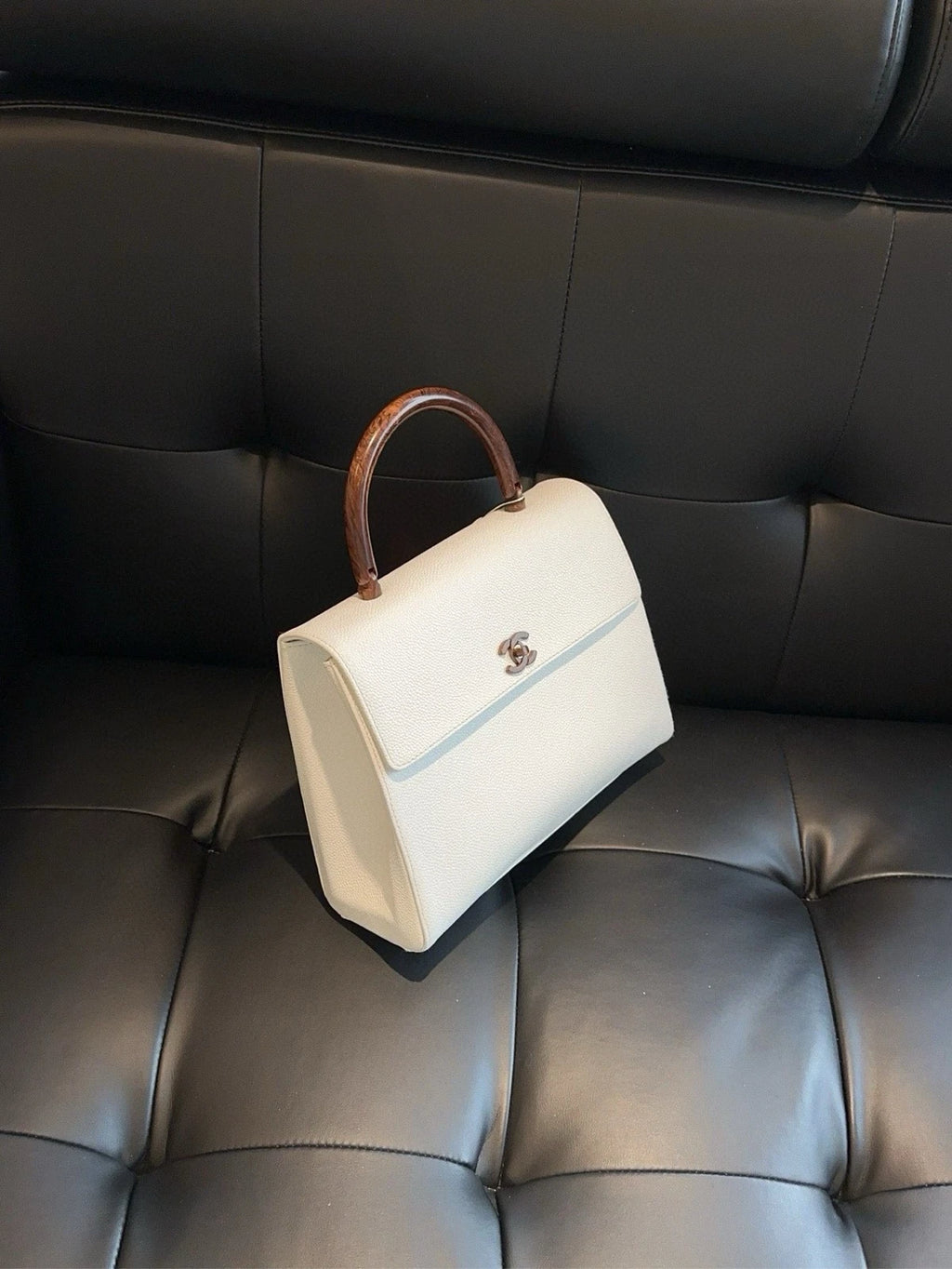 CHANEL White Leather Top Handle Kelly Bag For Women