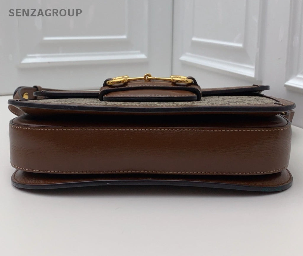 Gucci Horsebit1955 MM Ophidia Saddle Shoulder Bag Brown Gold Women Classic