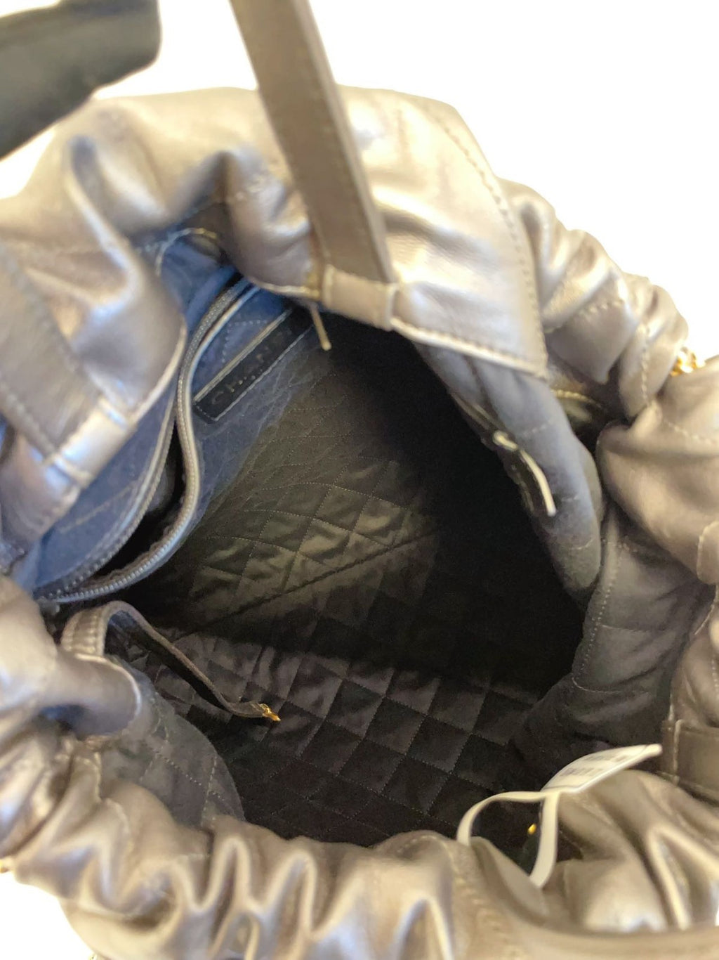 Chanel 222Bag Diamond Chain Backpack Gray Gold Used Women Classic