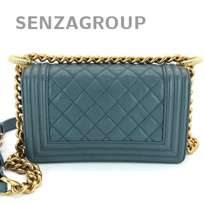 Chanel Le Boy Small Blue Gold Hardware Calfskin Chain Shoulder Bag