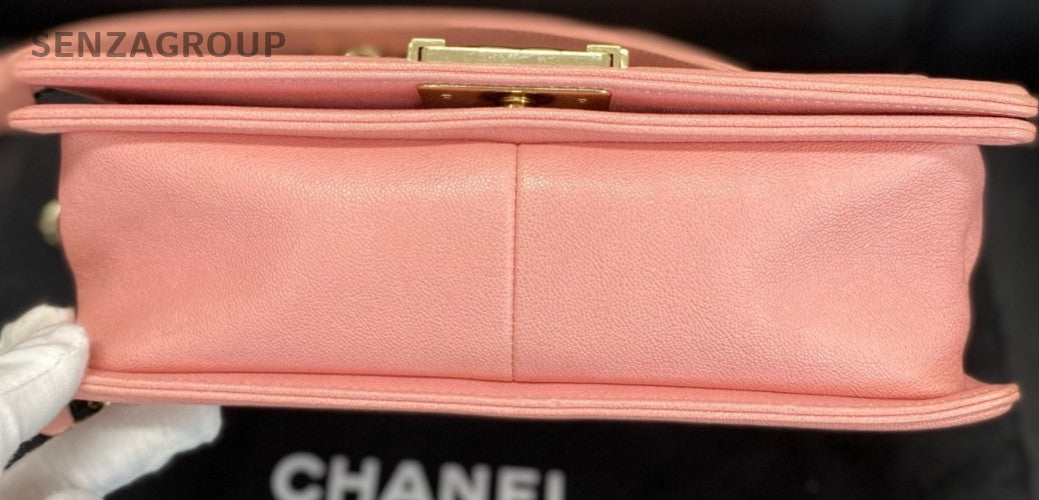 Chanel Leboy MM Calfskin Chain Shoulder Bag Pink Gold Used Women Classic