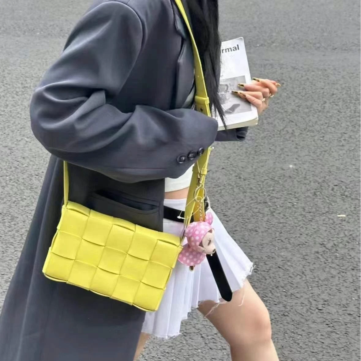 Excellent Bottega Veneta Cassette Calfskin 2Way Yellow Shoulder Bag Crossbody