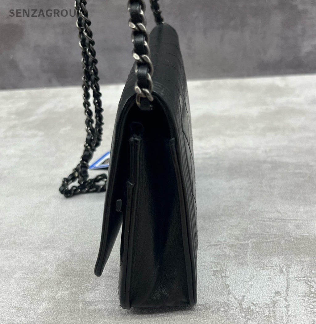 Chanel Leboy WOC Calfskin Chain Shoulder Bag Black Silver Diamond Women Classic