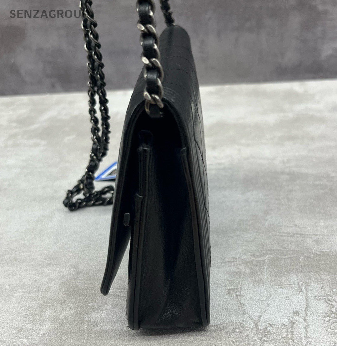 Chanel Leboy WOC Calfskin Chain Shoulder Bag Black Silver Diamond Women Classic