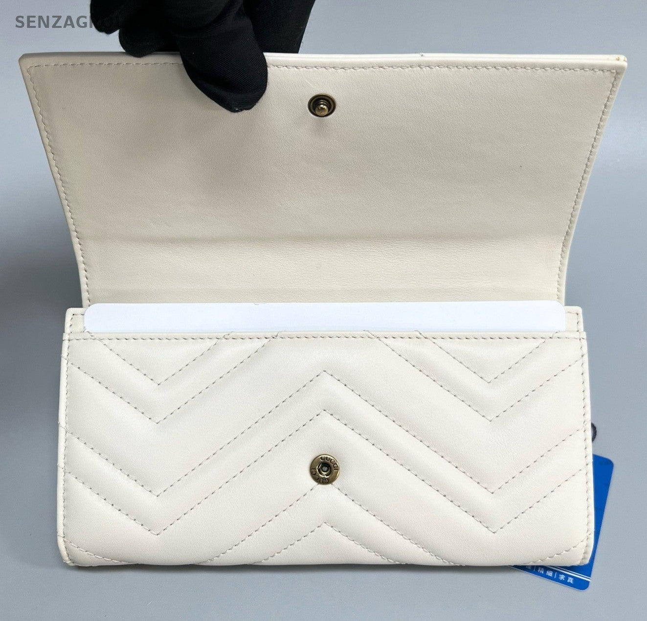 Gucci GG Marmont Long Wallet Clutch White Gold Used Women Classic