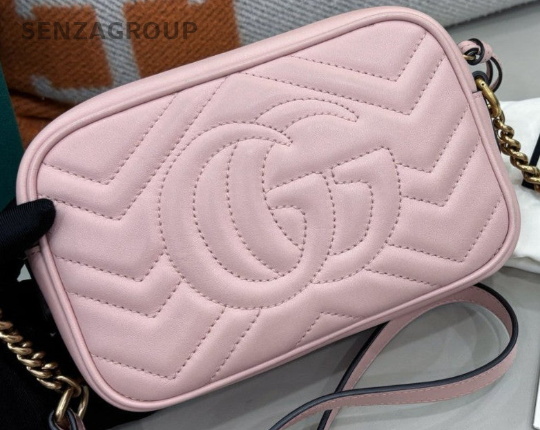 Gucci Marmont PM 2Way Shoulder Bag Crossbody Pink Gold Women Classic Designer