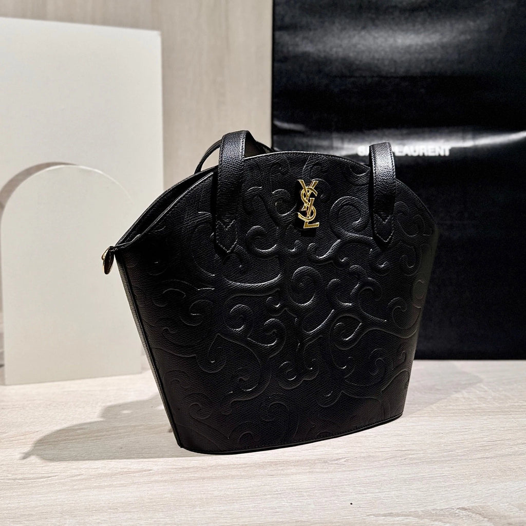 YSL Black Quilted Leather Shoulder Shell Bag For Women