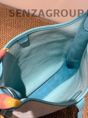 Hermès Evelyne 29 Blue White Canvas Silver Buckle Shoulder Crossbody Bag