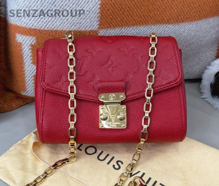 Louis Vuitton Calfskin Chain Shoulder Bag Crossbody Red Gold Used Women Classic