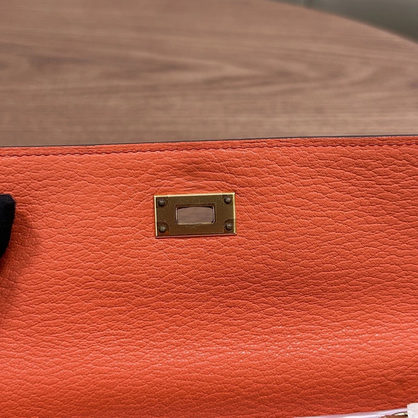 Authentic Hermes Kelly Long Wallet Goatskin Orange Gold Hardware
