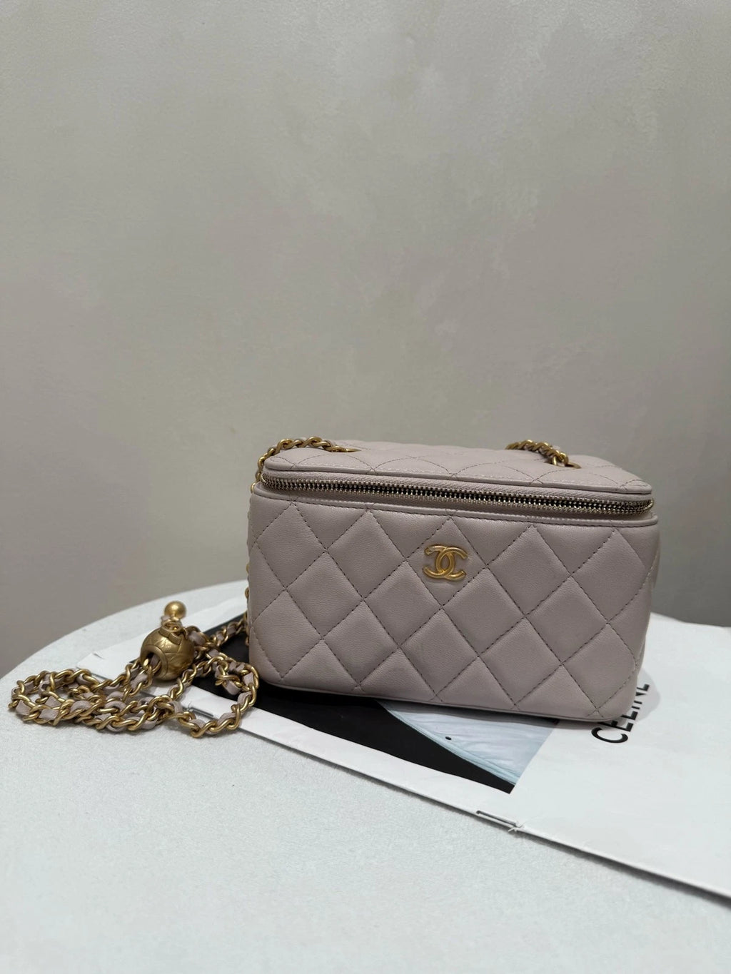 CHANEL Lambskin Purple Gold Ball Vanity Clutch Bag For Women