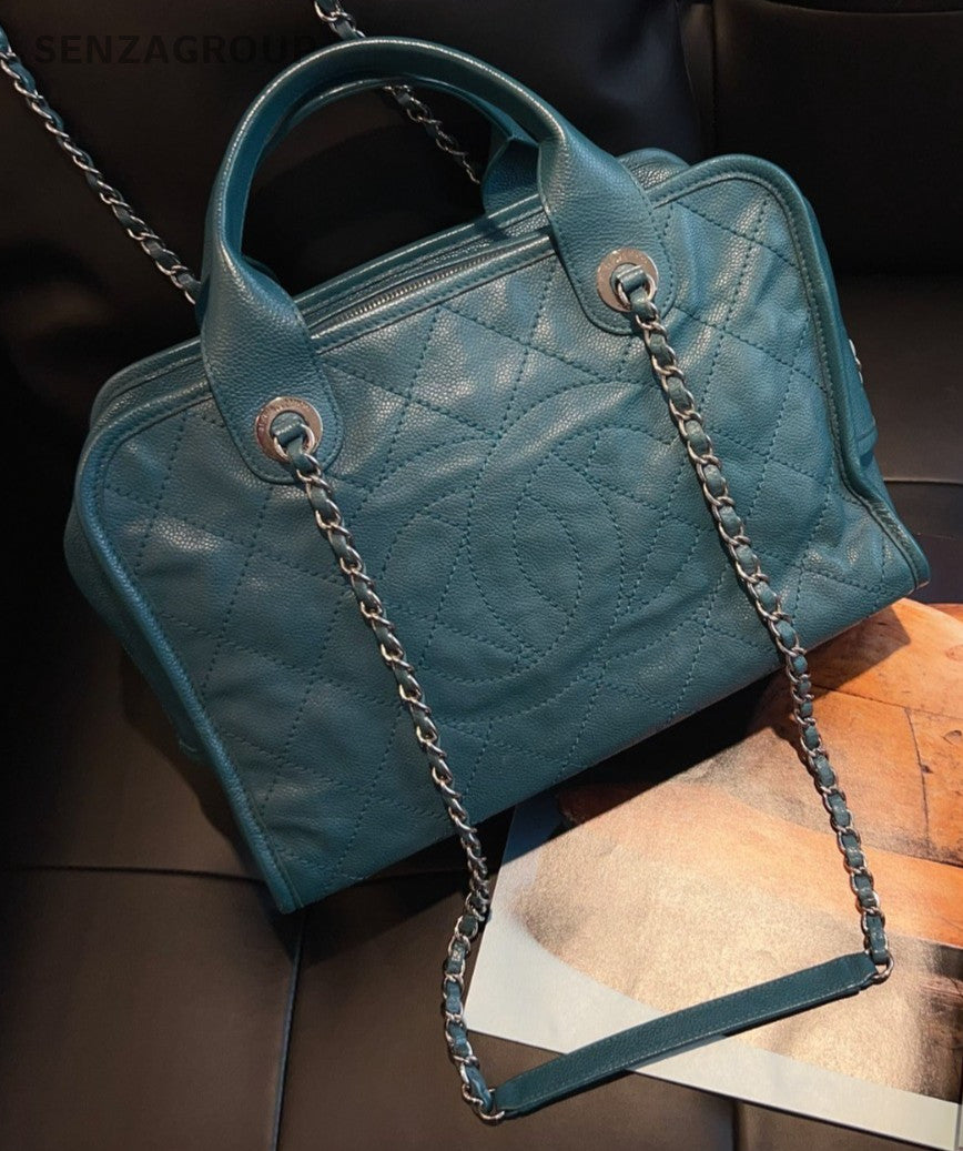 CHANEL Bowling caviar Chain Top Handle Shoulder bag Women Lake Green